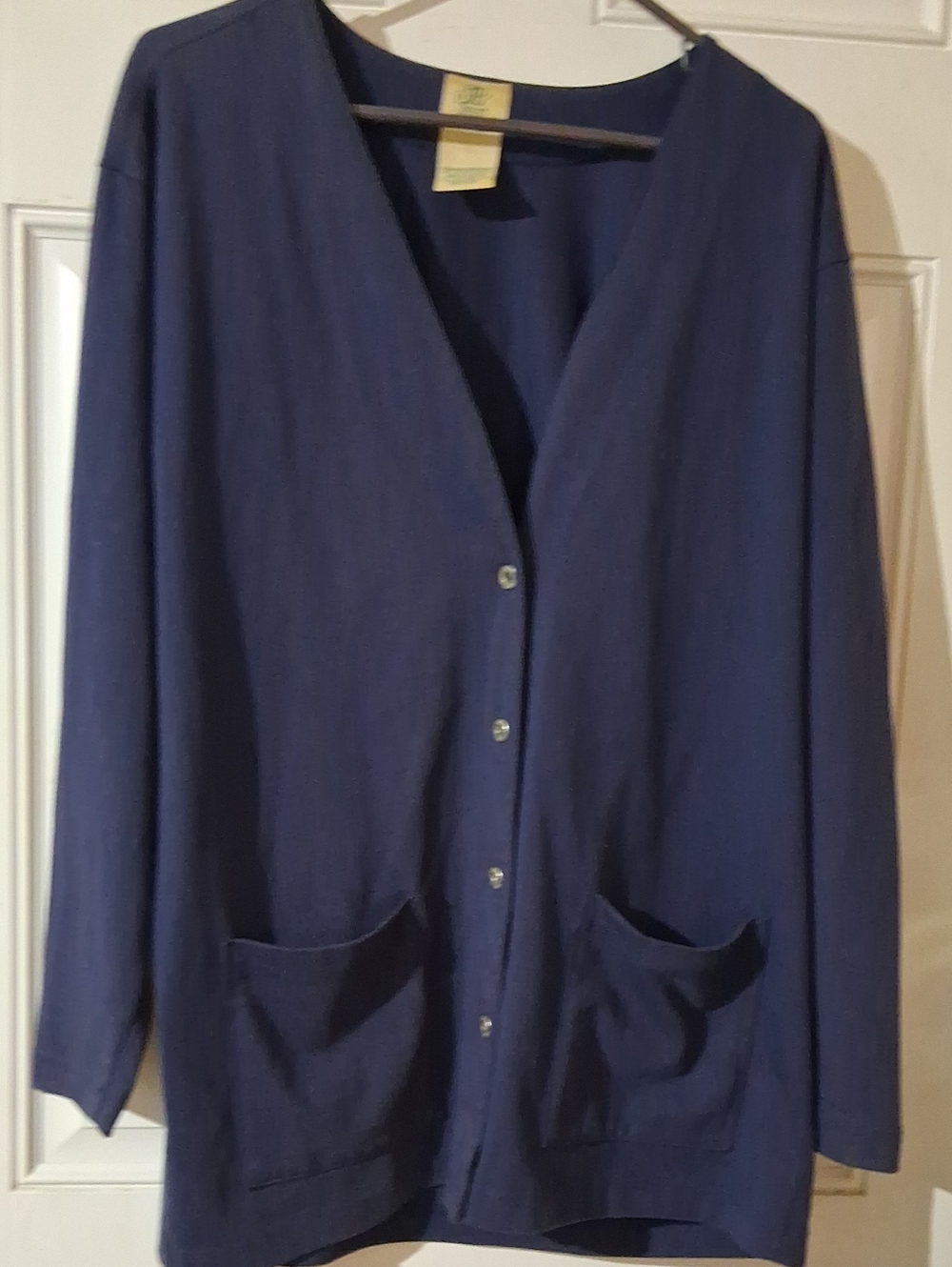 Relaxed Navy V-Neck Button Cardigan with Front Pockets